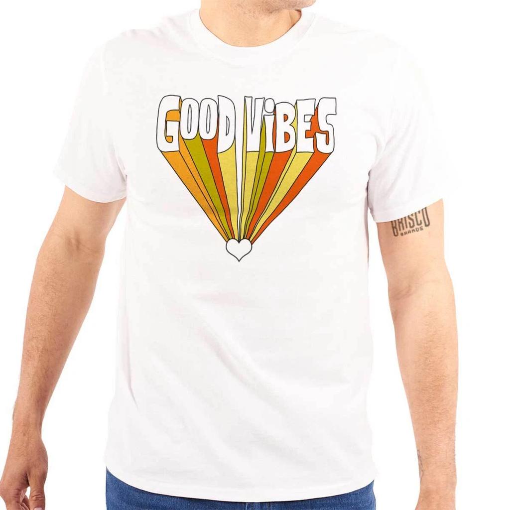 Retro Motivational Positive Good Vibes Heart Womens or Mens Crewneck T Shirt Tee