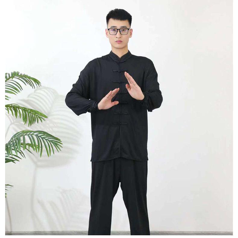 Комплект костюма Тай Чи из высококачественного молочного шелка для женщин и мужчин - Весенне-осенний костюм для выступлений по ушу, в китайском стиле