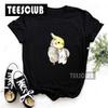 Women's Polyester 100% European-Style Cartoon Parrot Cat Print T-shirt Short Sleeve Harajuku Graphic Top Summer