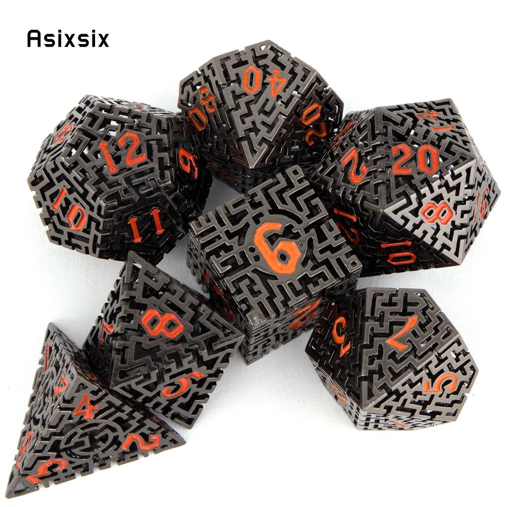 7 шт., черные, красные металлические кубики, лабиринт, полый металлический многогранный набор кубиков, подходит для ролевой игры, настольной игры, карточной игры