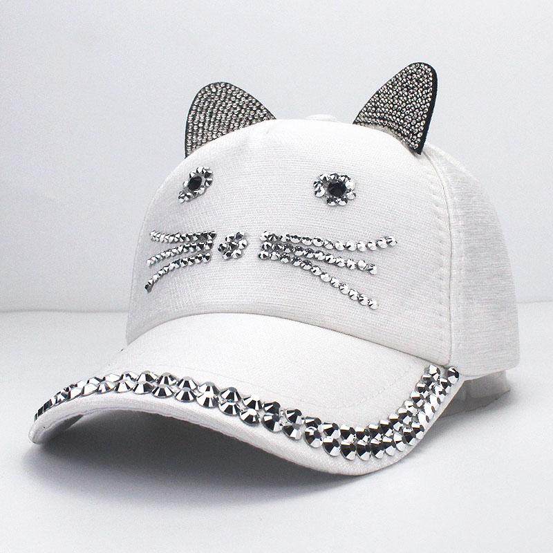 Детская кепка с ромбовидной инкрустацией, простая простая бейсболка, женская регулируемая повседневная уличная уличная кепка, модная шляпа с котом