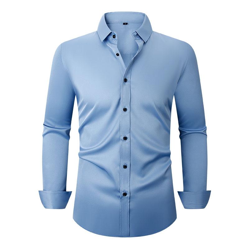 Men's Fashion Stretch Shirt: Crease-Resistant Plain-Coloured Long-Sleeved Business Shirt – Lightweight Men's Shirt