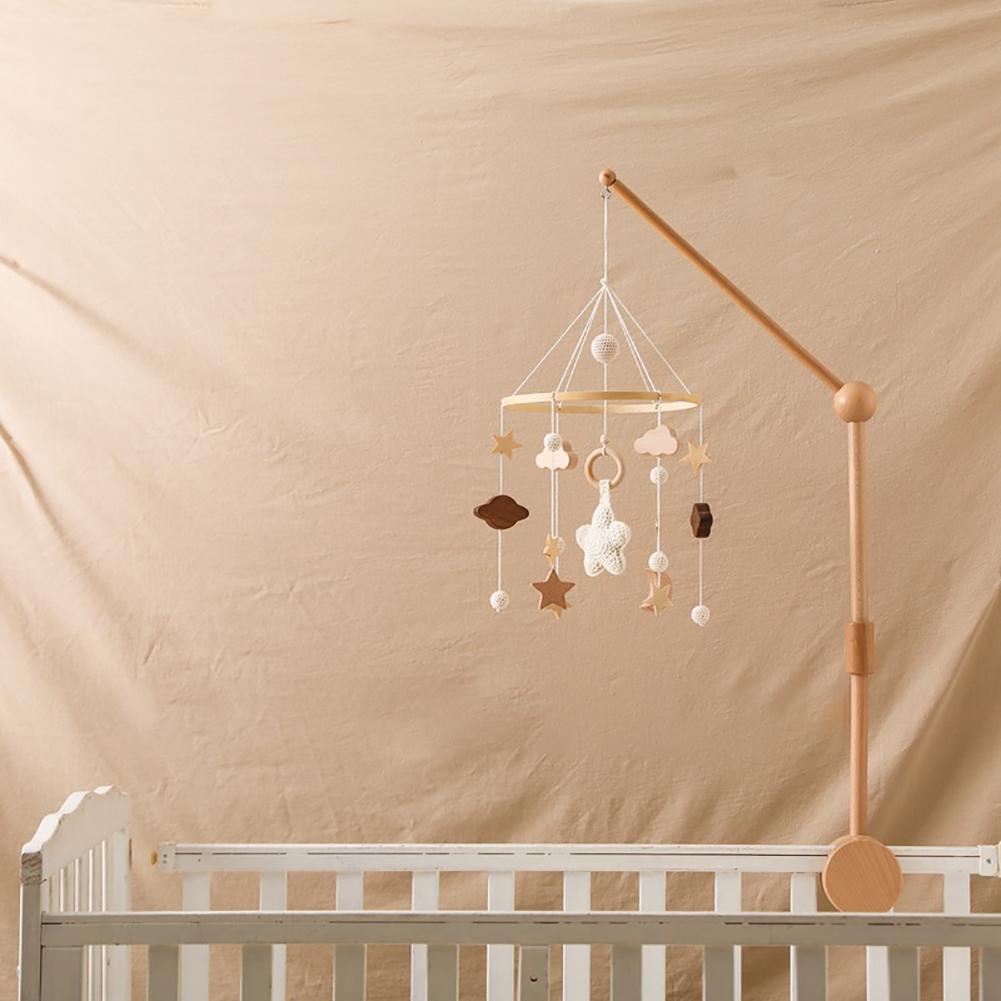 Crib Rattle Baby Bed Bell Newborn Wind Bell Hanging Tinkling Toy Wooden Baby Room Decorative Toy Star Shape Infant Crib Bell Rotating Music Rattle
