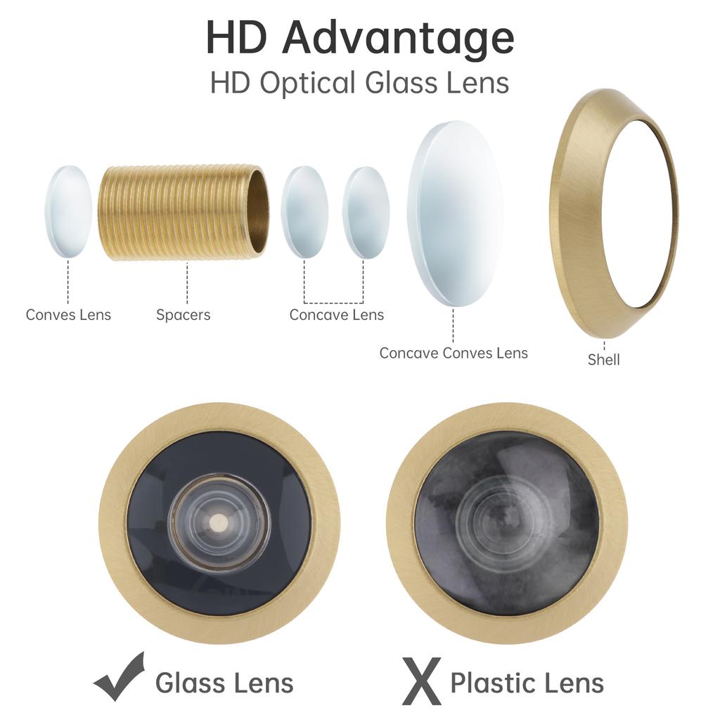 Solid Brass 16mm Door Peephole 200 Degree HD Lens Privacy Cover Titanium Drill Bit Heavy Duty Universal 35-55mm Door
