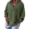 Women's Fashion Casual V Neck Long Sleeve Pullover Top Linen Cotton Blend