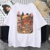Ukiyoe Japan Style Burgerzilla Men Cotton T-Shirts Japanese Harajuku Casual Tops Oversize All-math Clothing Mans Short Sleeve