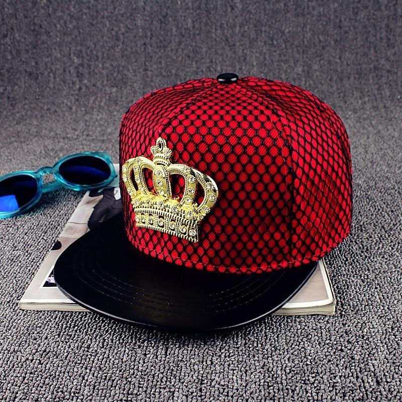 Трендовая металлическая кепка с короной Кепка в стиле хип-хоп Кепка Street Tide Mesh Черная шляпа от солнца с плоскими полями