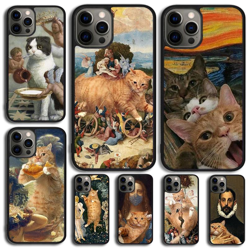 Fun Cat Art Parody Phone Case For IPhone 18 17 Air 15 16e 14 13 Pro Max Coque 12 11 Pro Max PLUS cover