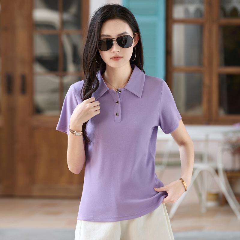 Летняя повседневная футболка с пуговицами с лацканами, женские топы с короткими рукавами