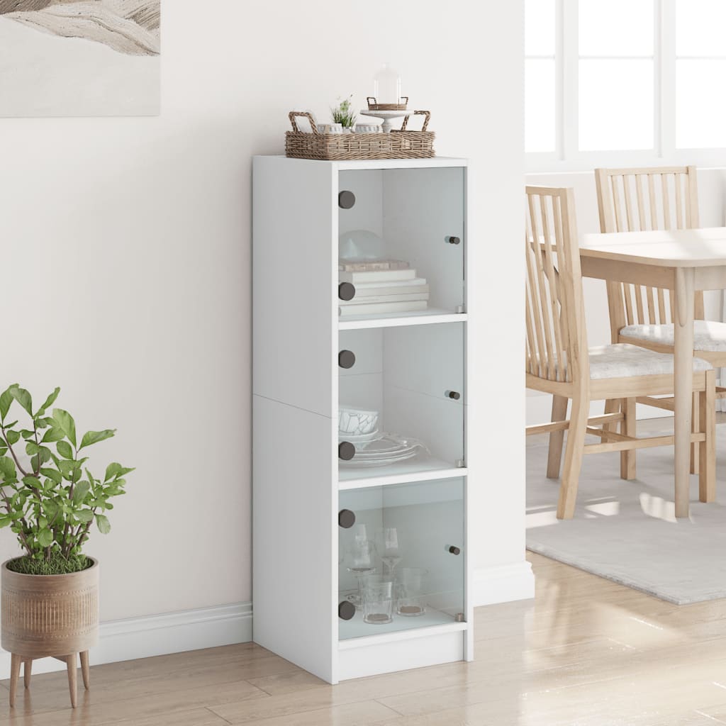 Highboard with Glass Doors White 35 x 37 x 109 cm