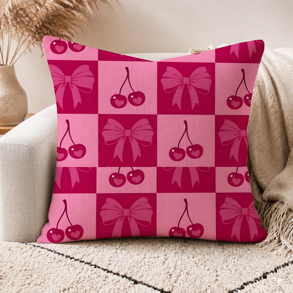 P Pink Bow Cherry Patterns Cushion Cover Linen Doublesided Printed Cushion Cover sofa pillow caseNordic Home Decor