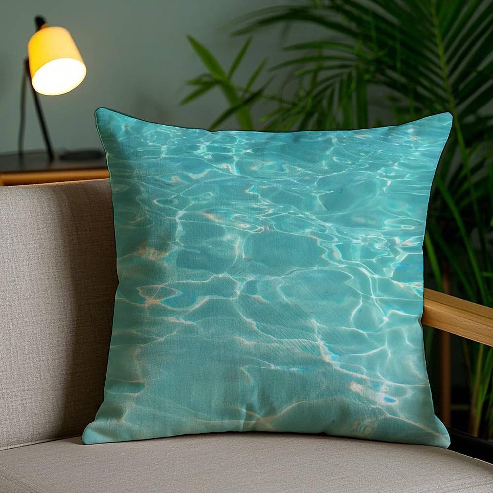 Blue Green Ocean Print Pattern Pillow Case Anti-dustmite Pillowcase Invisible Zipper Silky Short Plush Sofa Cushion Cover
