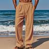 New Cotton and Linen Loose Men's Large Size Loose Solid Color Casual Lace-up Trousers