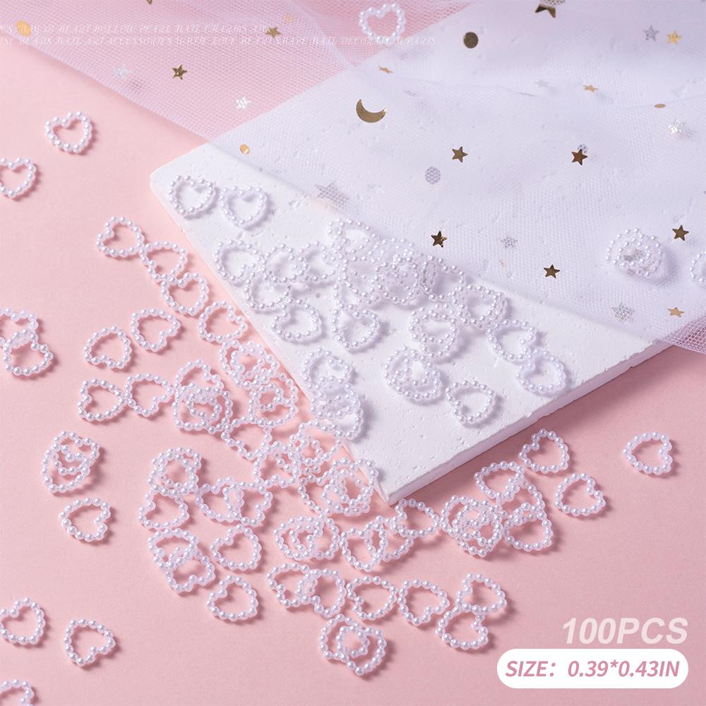 100 шт. полые белые жемчужные сердечки для ногтей оптом фиолетовые розовые плоские для самостоятельного украшения ногтей мобильного телефона ноутбука ювелирных изделий ремесел Ac