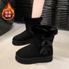 Large Size Snow Boots Women's Autumn and Winter New Wind Bow Thick Sole Heightening Piled Thickened Short Boots Cotton Boots