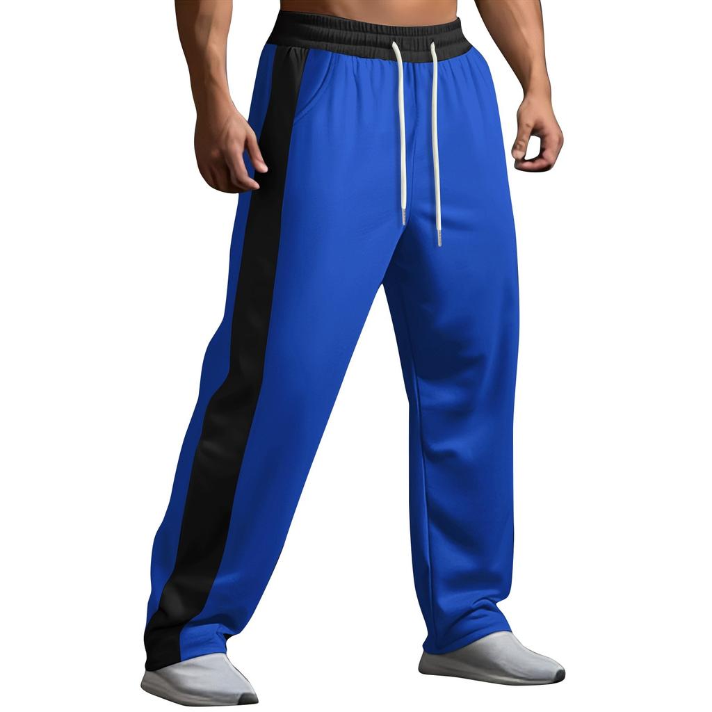 Men's Summer Drawstring Casual Color Block Pants Men's Breathable Sports Trousers