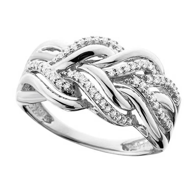 Многослойные плетеные креативные ажурные переплетенные геометрические кольца-твист, инкрустированные цирконами, для мужчин и женщин