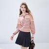 Qiushuiyiren Women's Striped Turn-Down Collar Knit Sweater