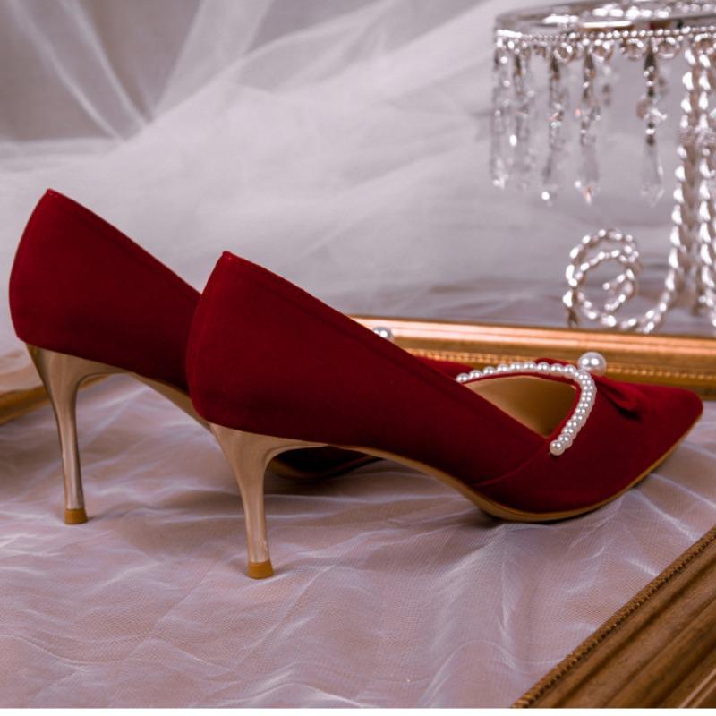 Свадебные туфли, женские туфли на высоком каблуке, красные китайские туфли на тонком каблуке, не утомляющие ноги.