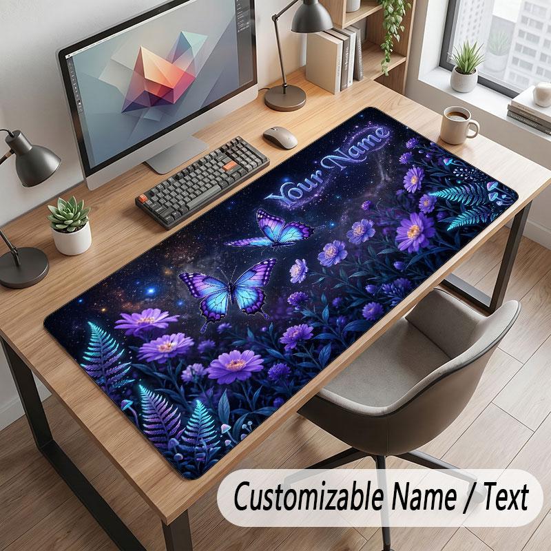 Butterfly Theme Customized Mouse Pad Personalized Print Name Text Desk Mat For Home Office Table Decor