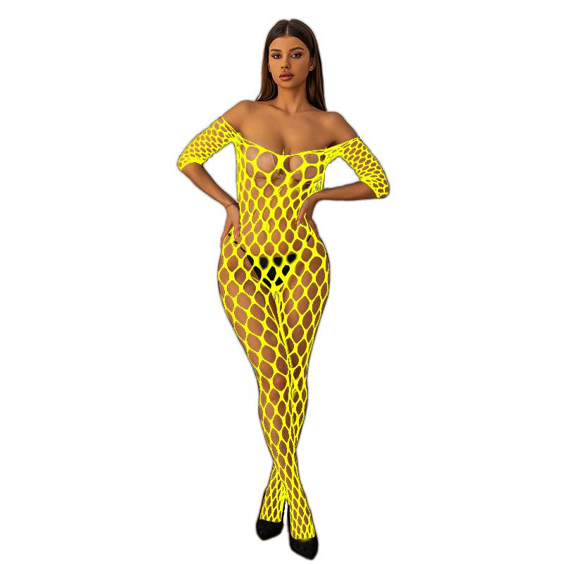 European & American Sexy Fishnet Stockings: Transparent Black Cutout Quick-Release Bodystocking