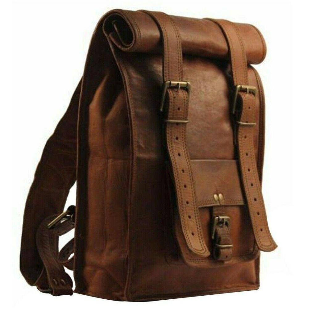 Men's Genuine Goat Leather Large Capacity Travel Laptop Backpack - Brown