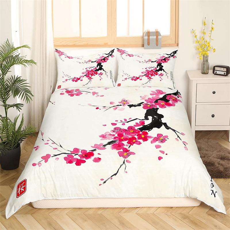 Комплект постельного белья «Цветущая сакура», пододеяльник с цветочной веткой, японский стиль, ботанические пейзажные картины, покрывало для одеяла, декор для спальни