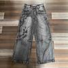 Jeans Larghi in Denim Lavato Usurato da Uomo Stile Hip Hop Gamba Larga Taglio Dritto Casual Misto Cotone
