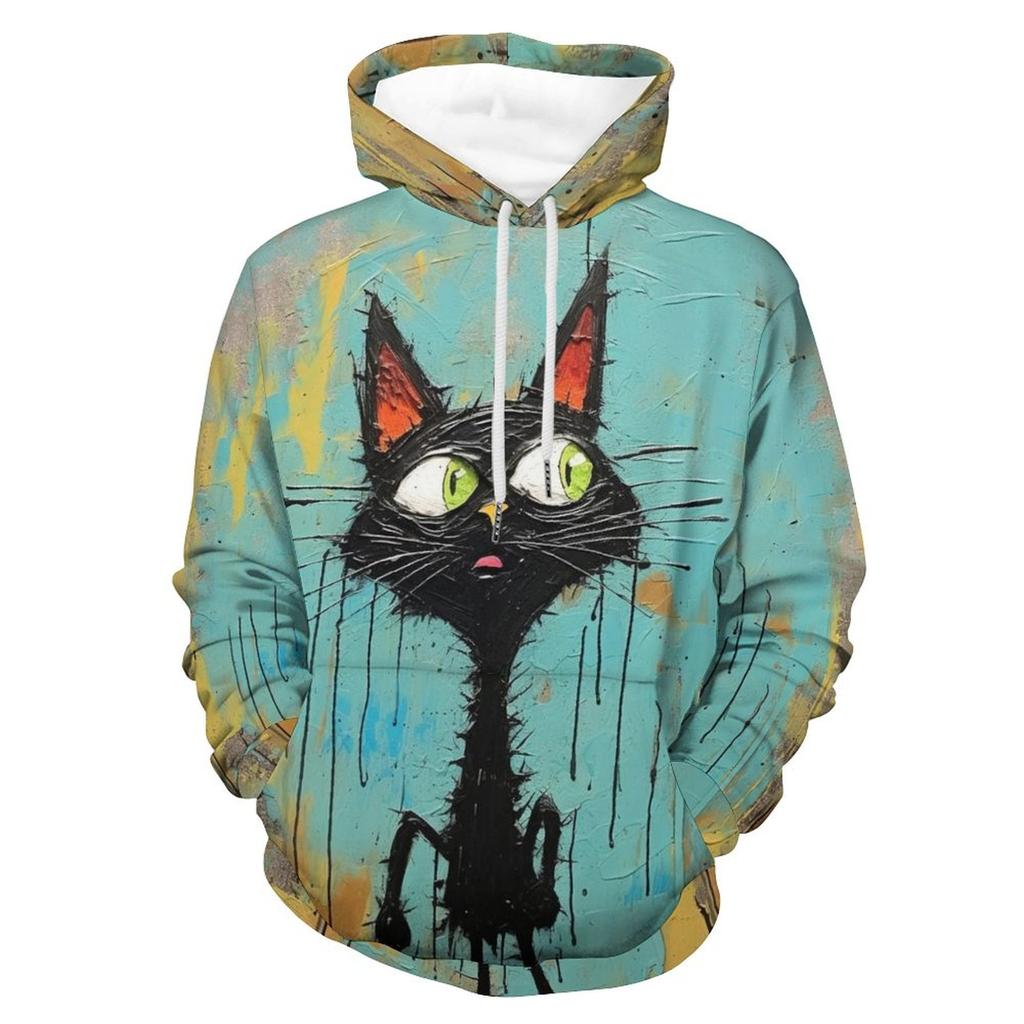 Fashion Men's/Women's Autumn/Winter Hoodie Oil Painting Style Abstract Cartoon Animal Wind Simulation Print Casual Loose Hoodie