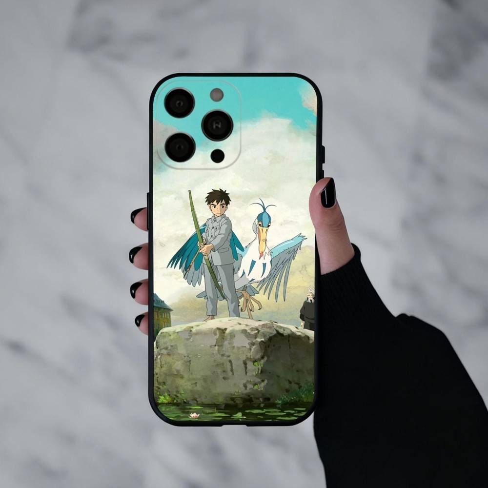 T-The Boy and the Heron Anime Phone Case For iPhone 17pro,16,15,14,13,12,11 Plus,Pro Max,XS,Soft Silicone Black Cover