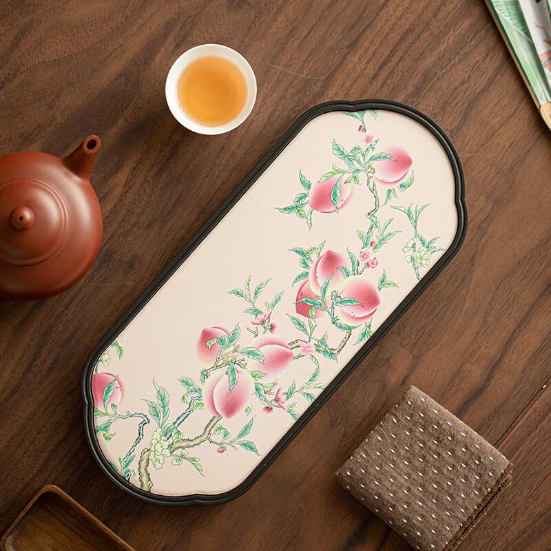 Shangqi Nine Peach Absorbent Oval Ceramic Tea Tray
