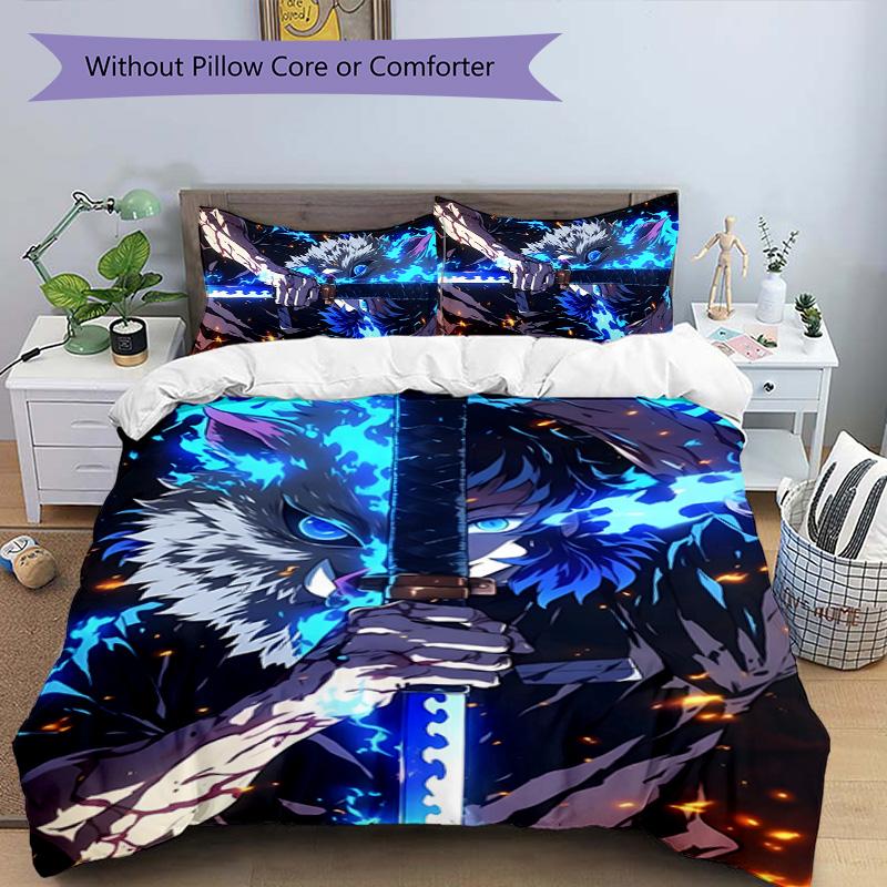 3pcs Hashibira Inosuke Design Cover Set - HD Printed Bedding with 1 Cover and 2 Pillowcases - Perfect for Home and Dorm Decor