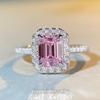 S925 Sterling Silver 2 Carat Pink Diamond Sugar Cube Square Ring for Women with High-Carbon Zircon Gem.