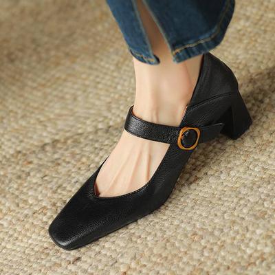 Обувь Мэри Джейн на массивном высоком каблуке с квадратным носком из овечьей кожи, весенне-летняя обувь Мэри Джейн, винтажные женские туфли-лодочки больших размеров 42