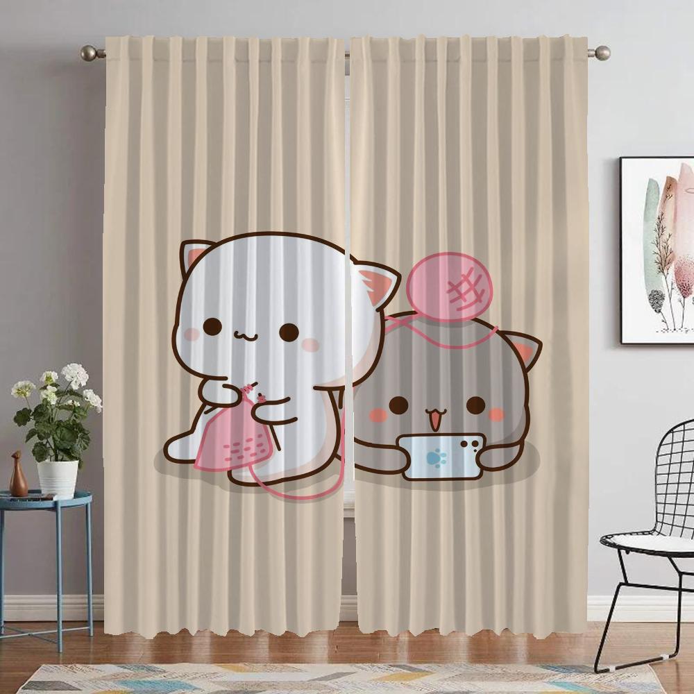 Кухонные шторы для гостиной, занавески Peach Mochi Cat, украшения на Хэллоуин, перегородки, шторы для домашнего интерьера, 2 шт., оттенки