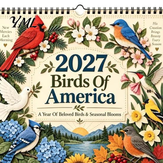 Student Desk Accessory 2027 Bird Wall Calendar, Beautiful Birds & Nature Monthly Planner Small Space with Coil Binding, Thick Art Paper for