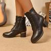 Sexy Metal Decoration Solid Black Pu Boots Women Pointed Toe High Heel Side Zipper Ankle Boots Fashion Warm Short Plush Shoes