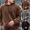 Men Fall Winter Hoodie Solid Color Drawstring Long Sleeves Thick Plush Hooded Loose