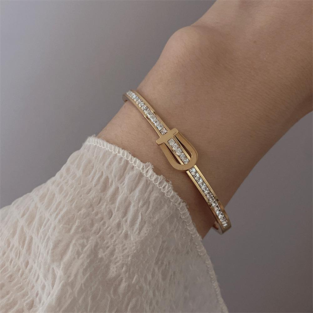 Shiny U Shape Clasp Bracelet Glitter Women's Open Bracelet Valentine's Day Gifts