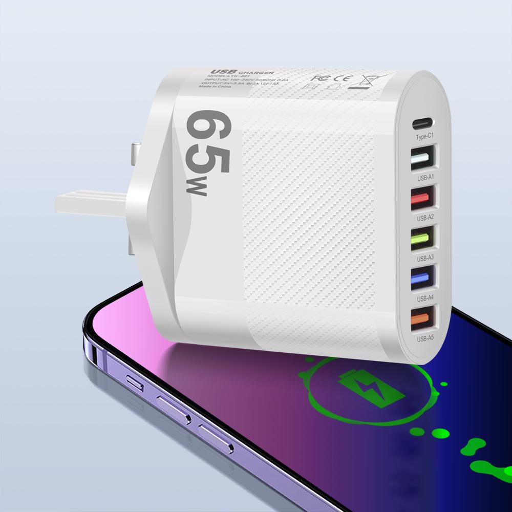 5-портовое USB Type-C зарядное устройство со сменными вилками EU/US/UK/KR для путешествий