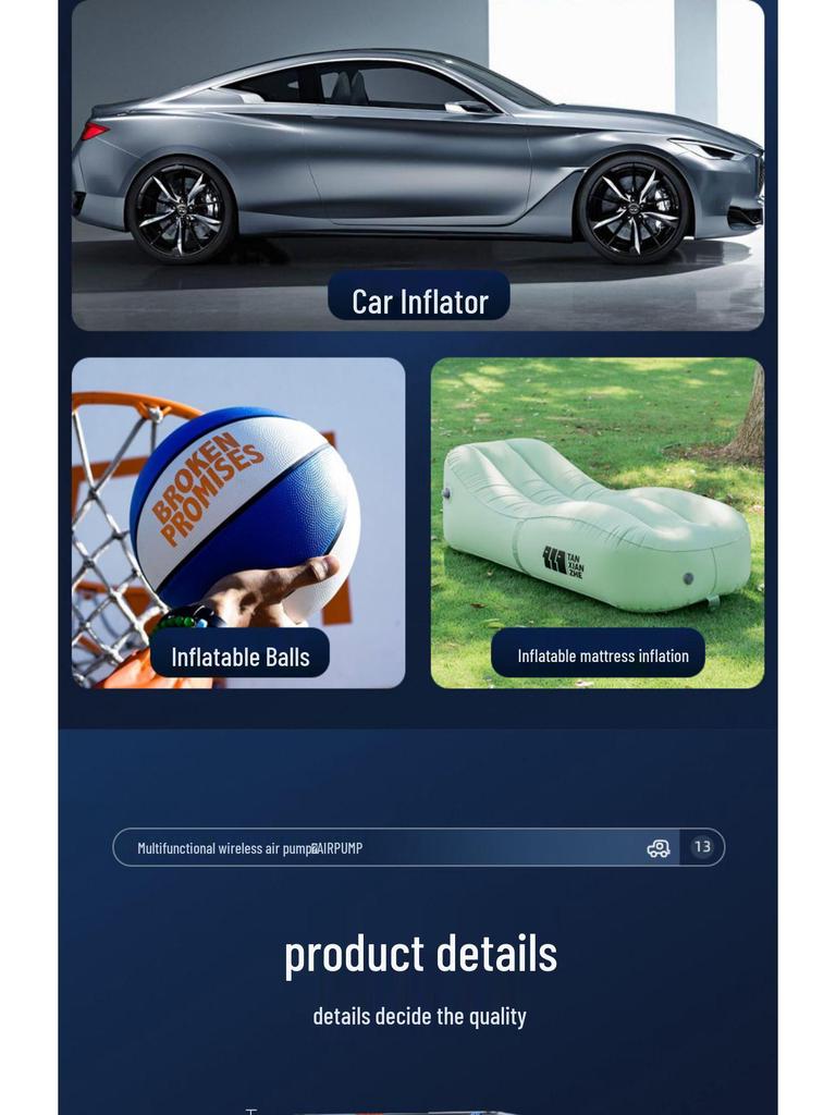 Портативный умный цифровой автомобильный воздушный насос: Компактный ручной насос высокой мощности с цифровым дисплеем
