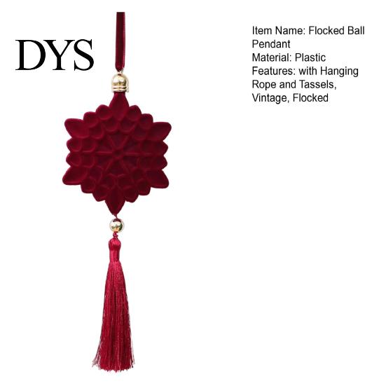 Рельефные ornaments из замшевой текстуры, Бордовый flocked рождественский шар с кисточками и золотыми бусинами, Элегантные принадлежности для праздничной вечеринки, Ретро бархатные декоративные
