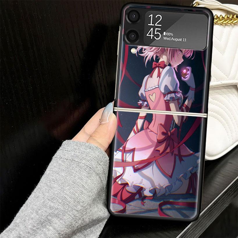 Чехол для телефона Samsung Galaxy Z Flip7 Flip6 Flip5 Flip4 Flip3 5G из твердого пластика, аниме Мадока Магика, черный
