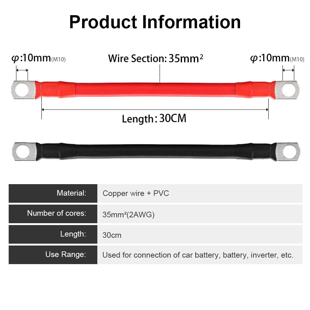 2AWG 30CM Комплект кабелей для инвертора аккумулятора с клеммами, многожильный медный шнур, соединительный провод для солнечной энергии с наконечниками
