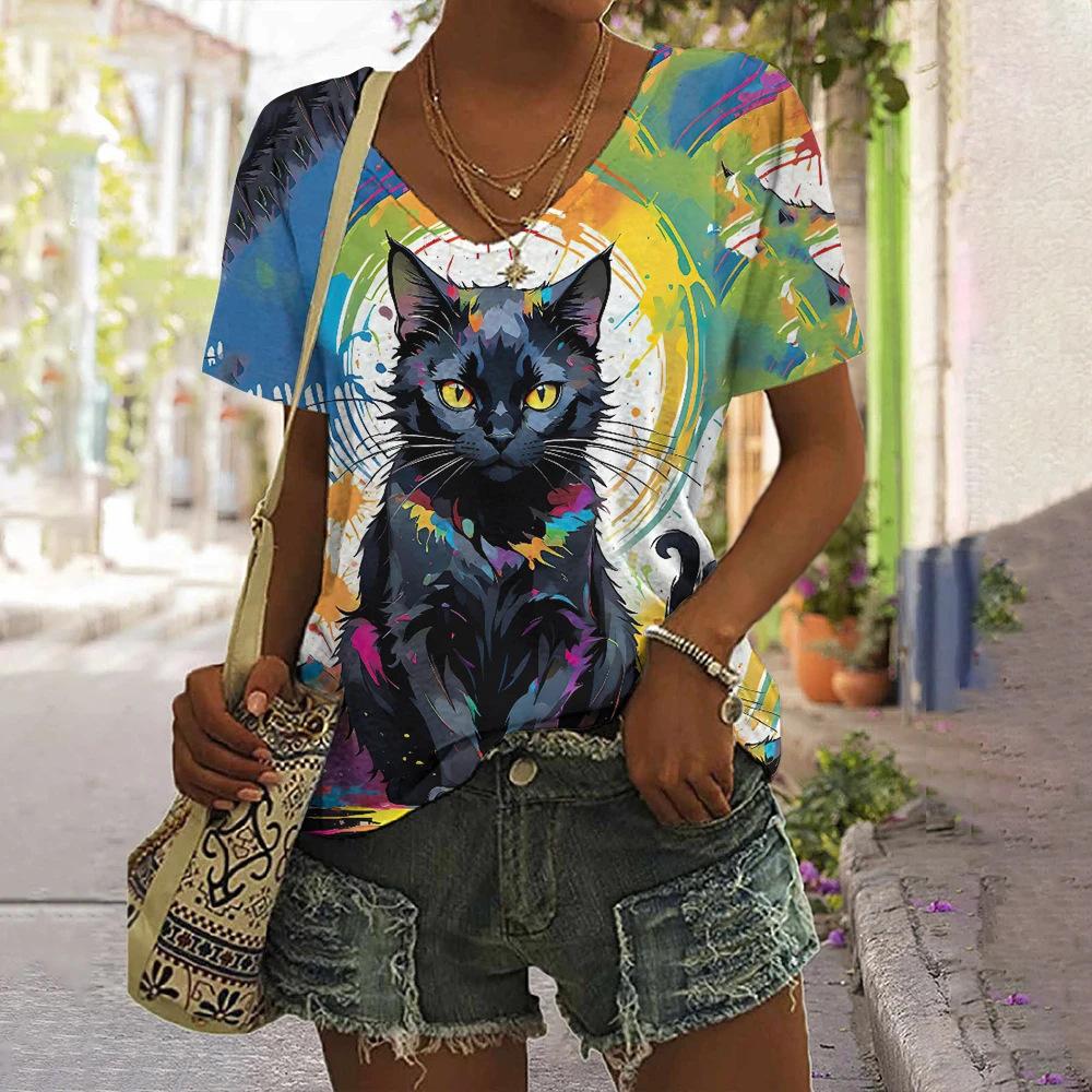 Vintage Animal Women's T-Shirt Top V Neck Shirt