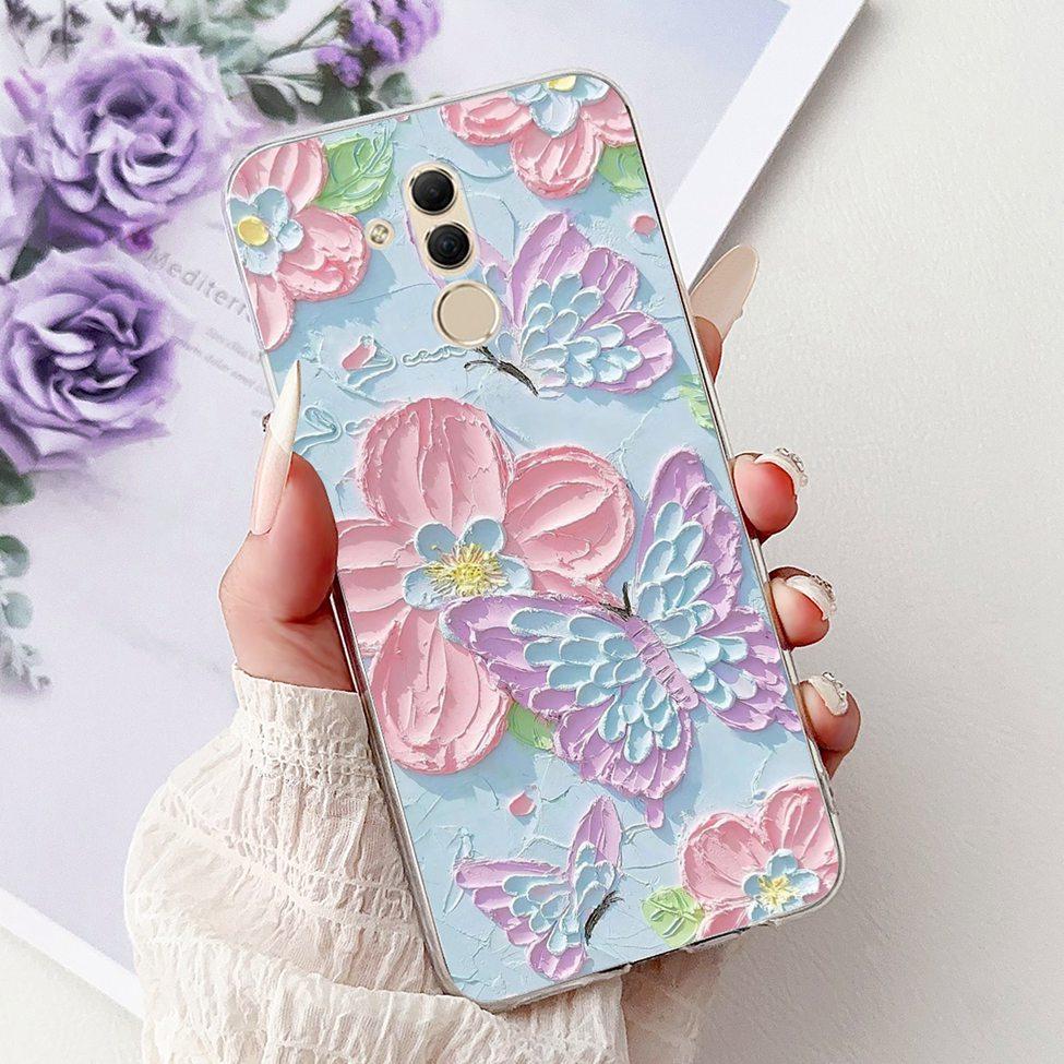 Clear For Huawei Mate 20Lite SNE-LX3 INE-LX2 Back Cover For Huawei Mate 20 Lite Case Cute Cartoon Cat Luxury Flowers Funny Funda