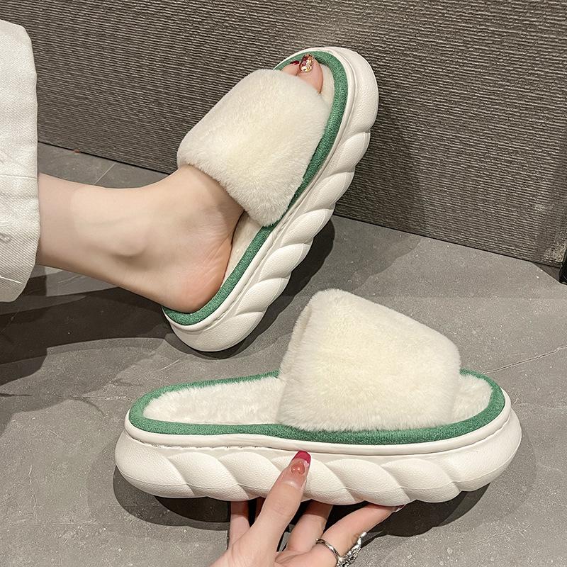Thick Fluffy Fur Slippers 2024 New Women Winter House Warm Furry Slippers Women Flip Flops Thick Bottom Home Indoor Floor Slides
