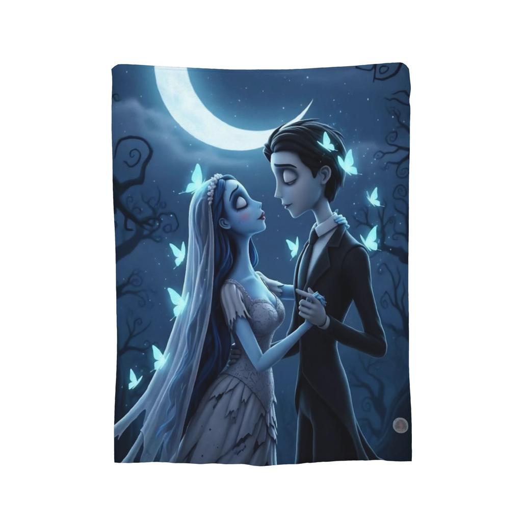 Corpse Bride Emily And Victor Blanket Flannel Print Portable Soft Throw Blankets for Sofa Bedroom Bedspread