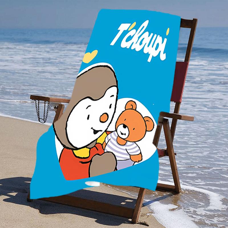 Beach Towel with Cartoon T-T'choupi Pattern - soft,absorbent,machine washable Lightweight&Modern,swimming,Travel Essentials