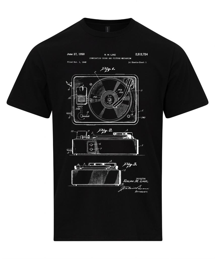 Record Player Patent T Shirt, Turntable Blueprint, Vinyl Record Gift Shirt
